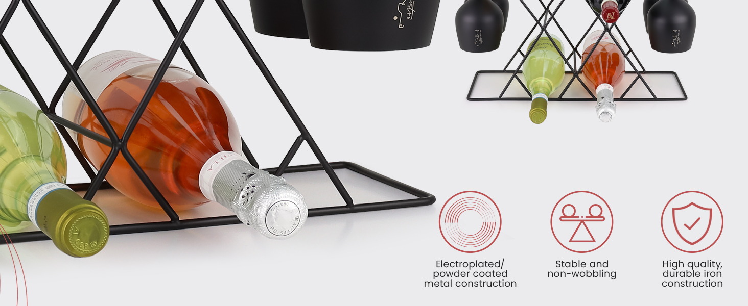 Стильне металеве віноградник Gusto Nostro для столу: 3-рівнева підставка для 8 пляшок вина, для столу, шафи, комори. Без монтажу (Чорний)