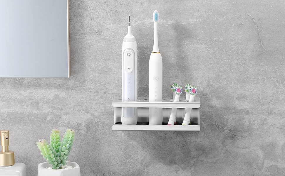 Тримач для електричної зубної щітки, нержавіюча сталь, настінний, без свердління (сріблястий)