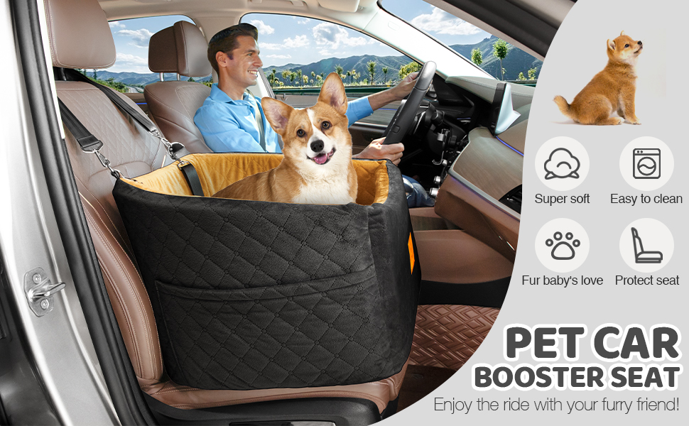 Автокрісло для собак HEGGOOE: комфортне та безпечне автоліжко для маленьких та середніх собак, з пам'яті ефекту, знімний дизайн, з кишенями та страхувальними ременями (чорний/кава)