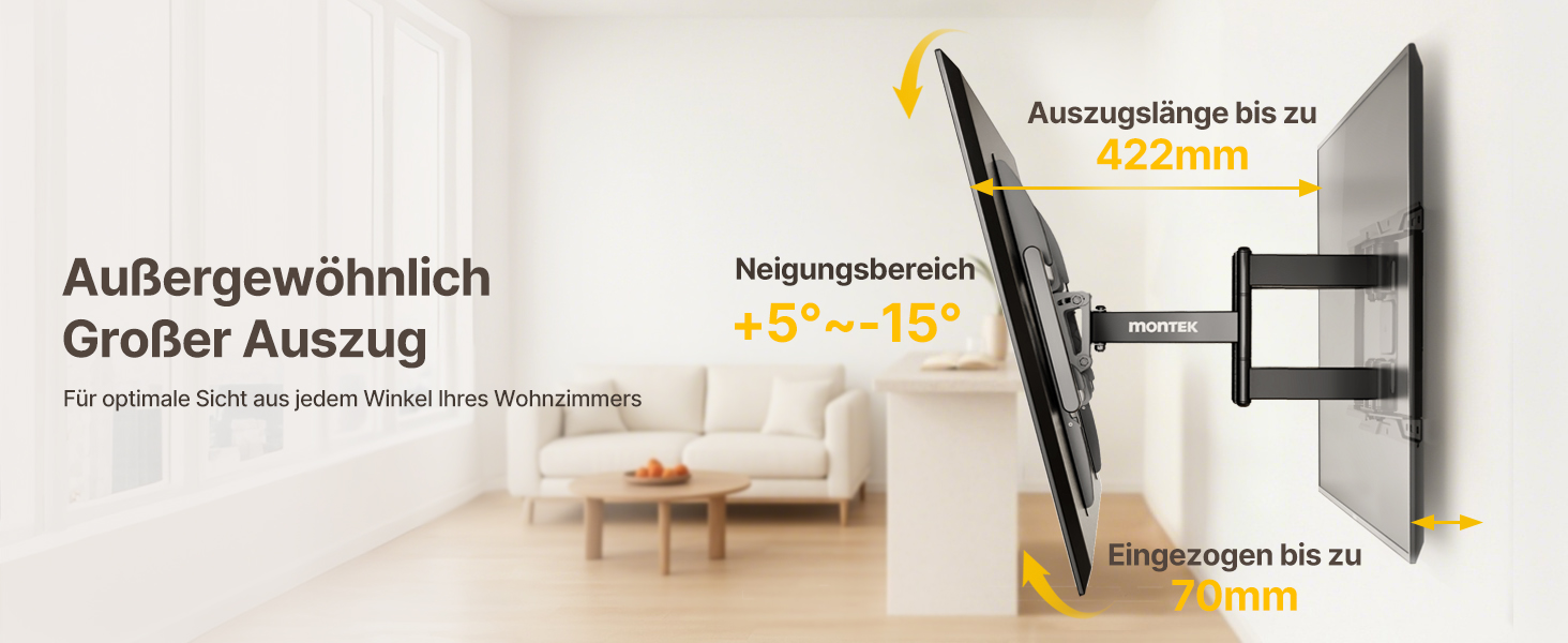 Настінна кріплення для телевізора monTEK, 37-90 дюймів, до 75 кг, з подвійними шарнірними руками, регулювання нахилу, поворот і витягування, VESA 600x400