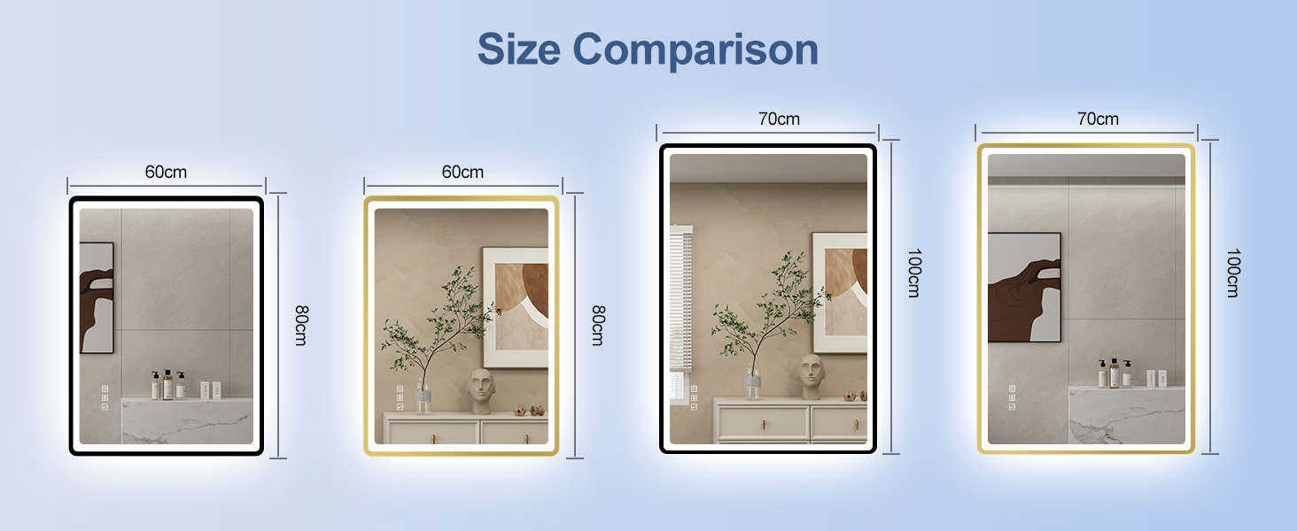 Дзеркало для ванної кімнати зі світлодіодним підсвічуванням STARLEAD 80x60 см, Bluetooth, протитуманне, регульоване, 3 кольори світла, HD скло, IP44, горизонтальне/вертикальне