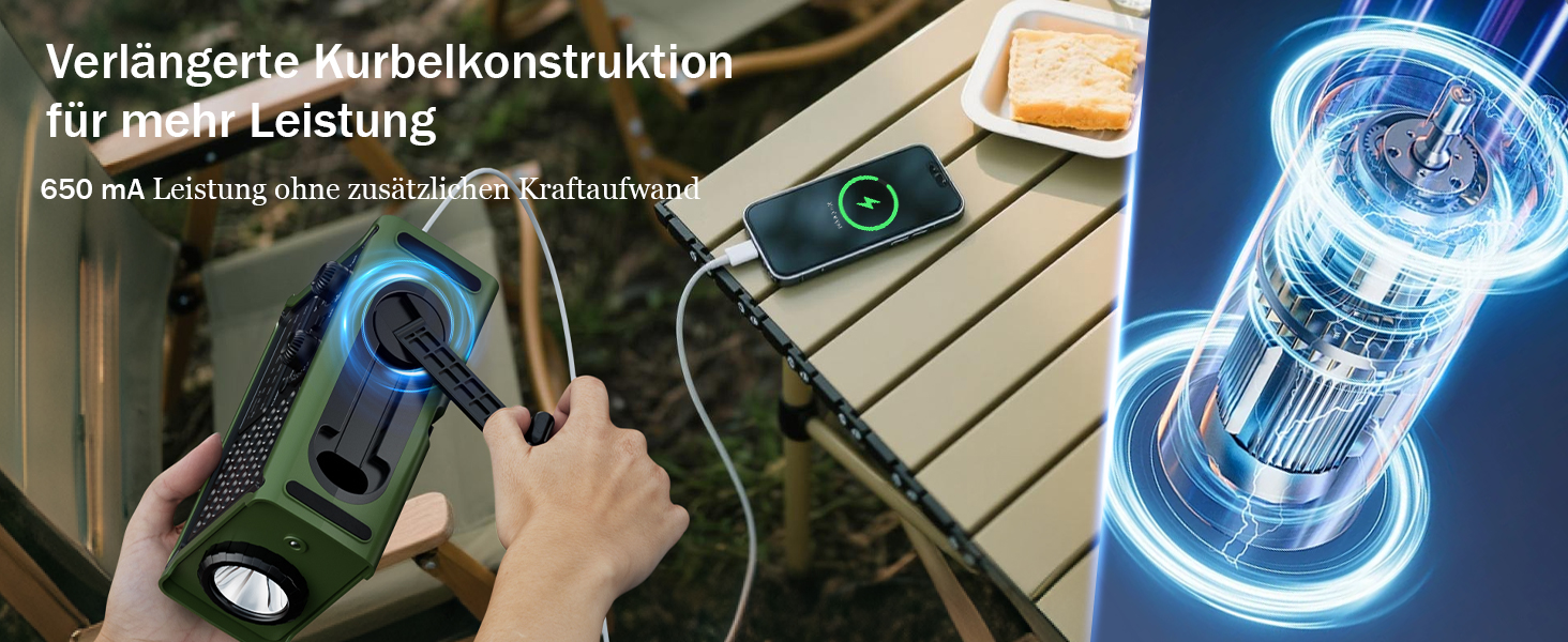 Сонячне радіо з ручним приводом 12000mAh, портативний приймач світу, радіо для надзвичайних ситуацій з AM/FM, 8500 мм² сонячна панель, Powerbank, ліхтарик та світло для читання, для виживання та відключень електроенергії (зелене)