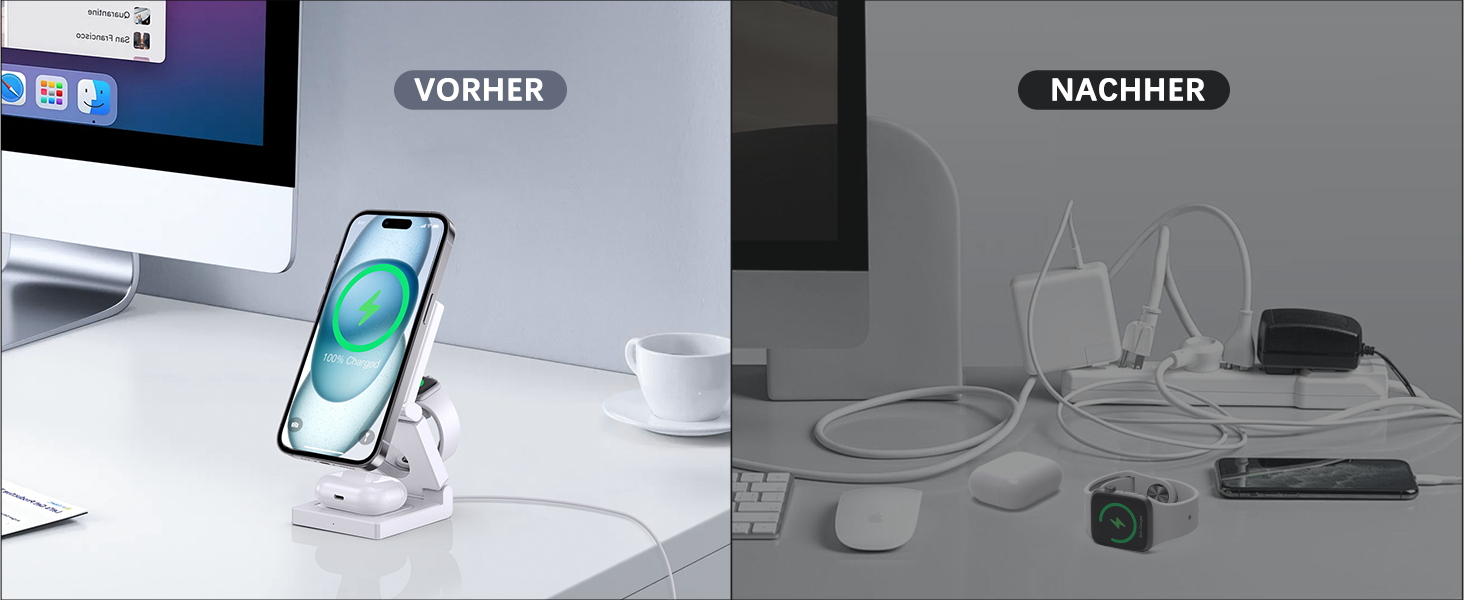 3-в-1 Бездротова зарядка з підтримкою MagSafe для iPhone, Apple Watch та AirPods (біла)