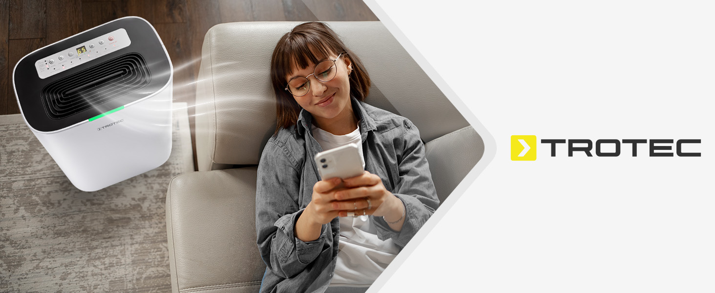 Електричний осушувач повітря Trotec TTK 70 HEPA (Plus) – продуктивність 20 л/день – площа 45 м² / 110 м³ – 2-в-1 очисник повітря з HEPA фільтром 50 м² / 125 м³ - об'єм бака 6,5 л