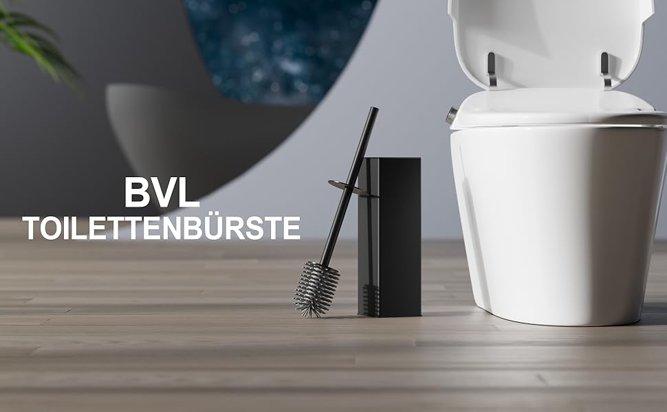 Чорна щітка для унітазу BVL з тримачем, метал, з 2 насадками, квадратна, силіконова, для ванної кімнати