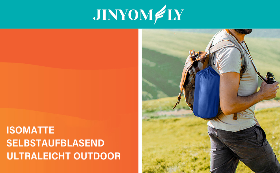 Каремат JINYOMFLY самонадувний туристичний, посилений, з насосом та подушкою, водонепроникний, ультралегкий для кемпінгу, піших прогулянок, відпочинку на природі (Блакитний)