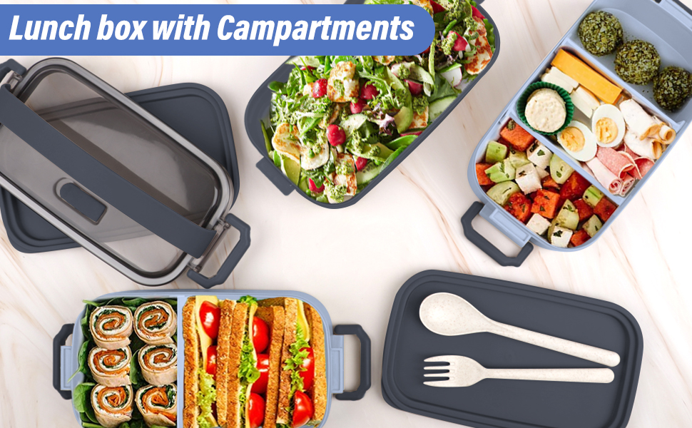 Ланчбокс Brotdose з 3 ярусами, 2200 мл, Bento Box з посудом, роздільники, BPA Free, для мікрохвильової печі, бежевий, 19.5 x 11.2 x 15 см, PP матеріал