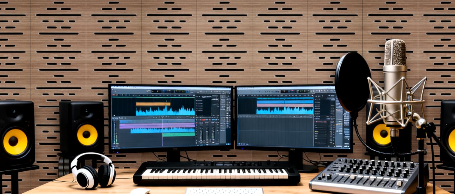 Акустичні панелі JBER для звукоізоляції стін, самоклеючі шумопоглинаючі плити з імітацією темного горіха (еліптичний візерунок), 60×30×4.5 см, 4 шт — для студії та дому