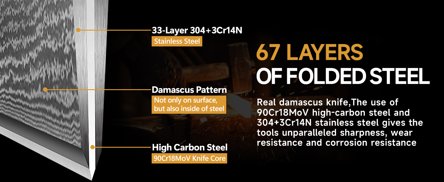 Набір кухонних ножів Sanhui Damast: 3 ножі з дамаської сталі з ручками з паккавуда. Професійний набір ножів у подарунковій коробці - ідеальний для професійних та аматорських кухарів.