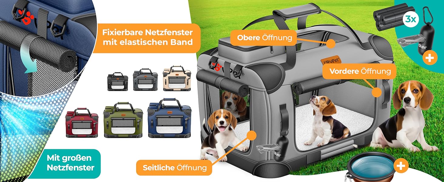 Транспортна переноска для собак та котів M 60x42x44см | Переноска для тварин, складана | З мискою та плечовим ременем | Для котів та собак, антрацит