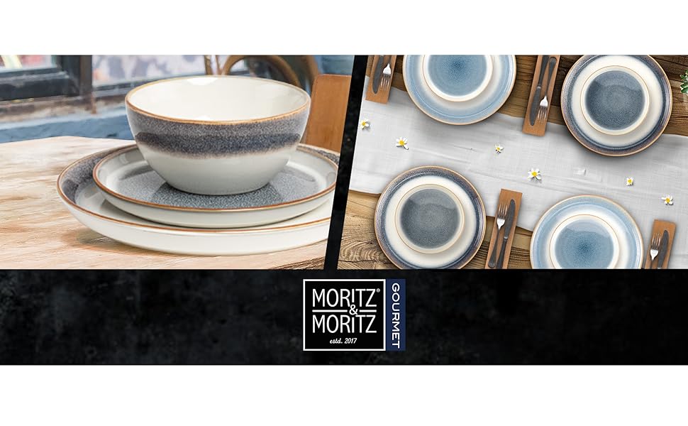 Набір посуду Moritz & Moritz TARENTO 24 шт. (6 осіб) сірий - Елегантний набір тарілок з високоякісної кераміки. Включає: 6 великих тарілок, 6 десертних тарілок, 6 супових тарілок та 6 чашок сірого кольору.