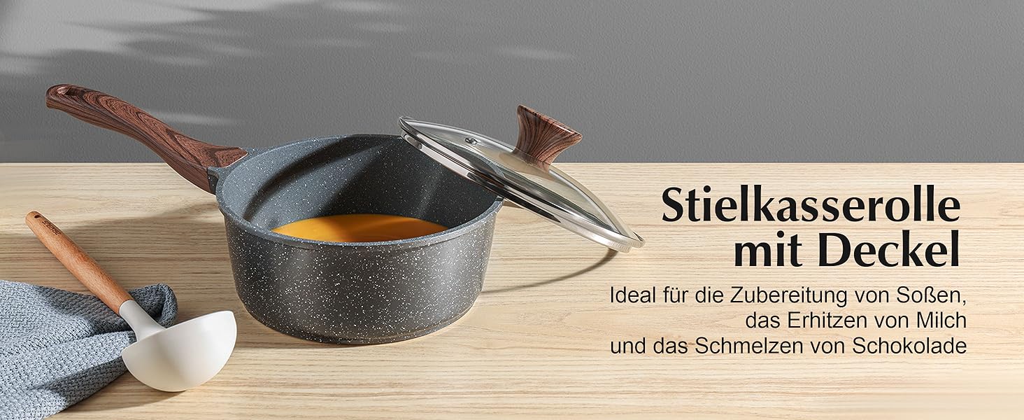 Набір посуду SENSARTE з антипригарним покриттям 13 предметів, гранітний, з кришками та силіконовими інструментами, сірий