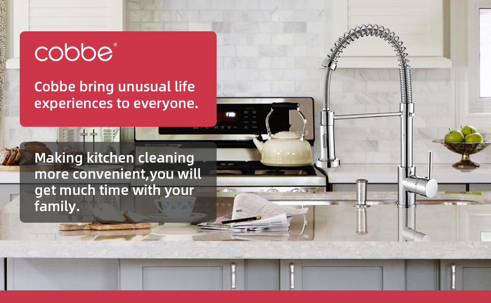 Змішувач для кухні Cobbe з висувним виливом, однорідний важіль, 2 режими розпилення, високий вилив (хром)