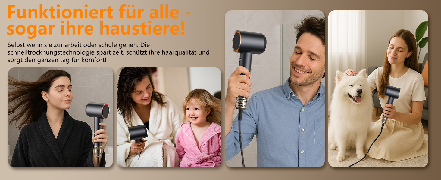 Іонський фен Föhn 200 мільйонів іонів, швидкий сушар для волосся 110 000 об/хв, компактний фен для подорожей, дому, салону. 3 температурні режими та 2 швидкості, концентрат. Сірий колір