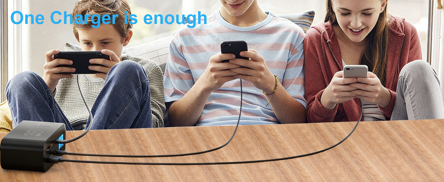 Зарядний пристрій USB-C 365W YSYFAD з 6 портами, PD 100W, QC 3.0, LED індикатор - для MacBook, ноутбуків, iPhone, iPad (Чорний)