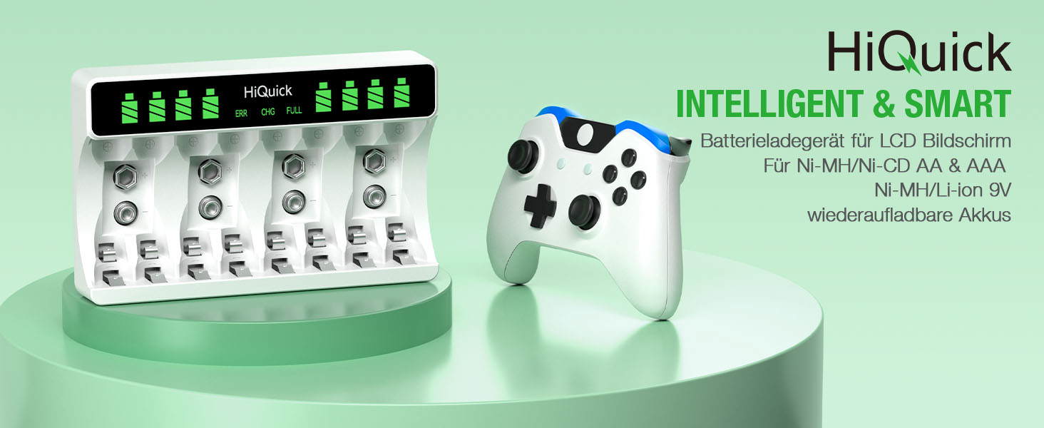 Зарядний пристрій HiQuick для акумуляторів AA та AAA (8 слотів) з LCD-дисплеєм + 4 x AA + 4 x AAA акумулятори