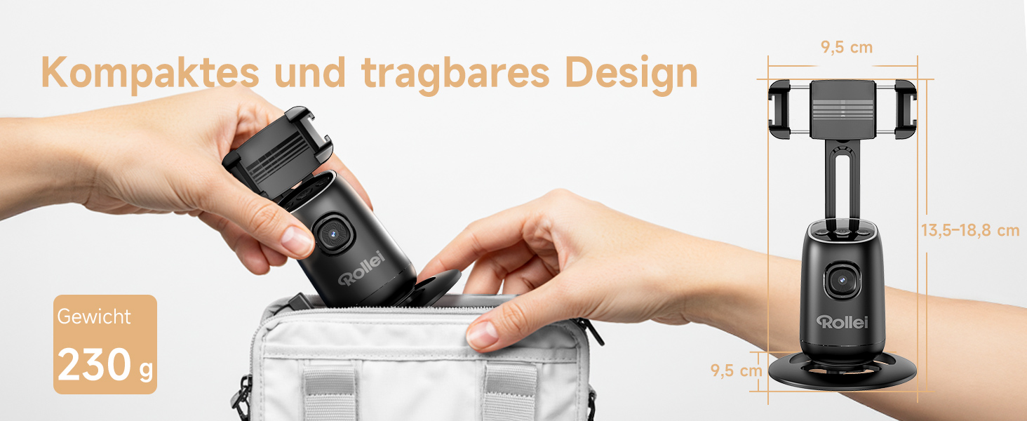 Rollei Easy Creator Desktop: Стабілізатор відео для смартфонів з AI-трекінгом, 360° обертання, вбудований акумулятор, для TikTok Live Streaming