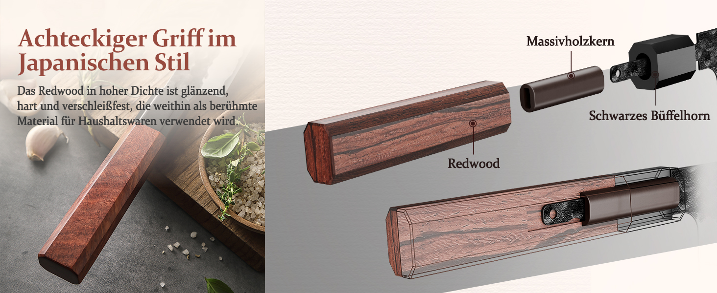 HEZHEN 8-Inch 3-Layer Damascus Steel Chef's Knife - Professional Japanese Kitchen Knife with Octagonal Redwood Handle & Wooden Sheath