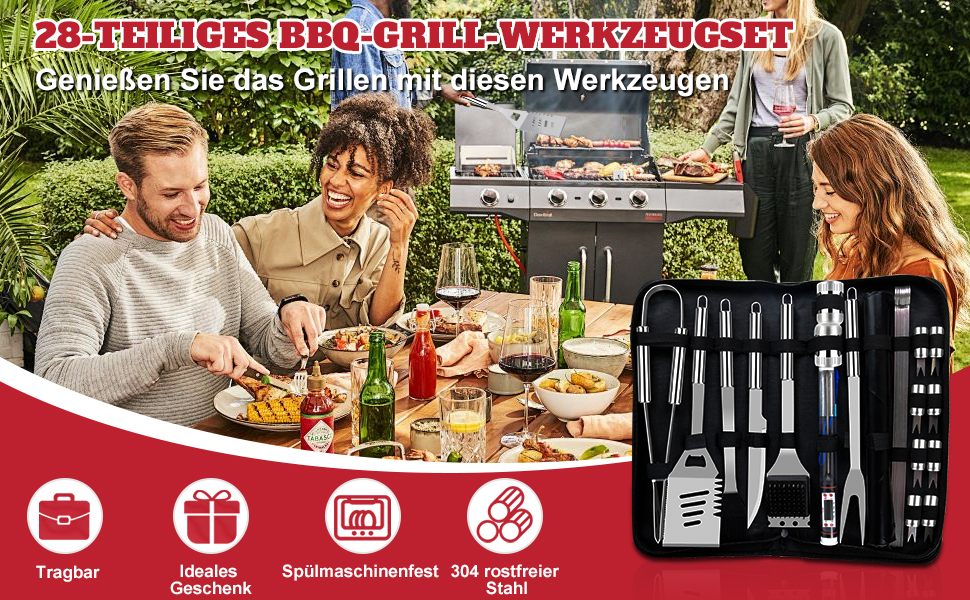 Набір гриль-посуду 11 предметів, 34 см, нержавіюча сталь. Комплектація: щипці, виделка, кейс. Практичний багатофункціональний набір для барбекю, подарунок для чоловіків (срібний)