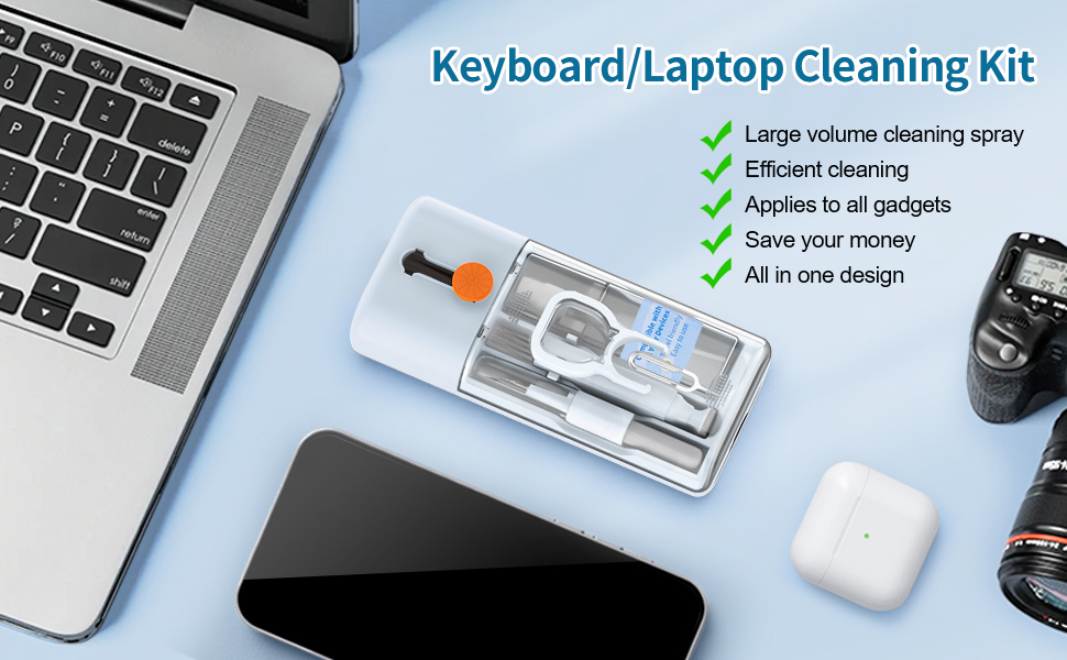Набір для чищення клавіатури 12 в 1: очищувач екрану, клавіатури, телефону, MacBook, ПК (блакитний)