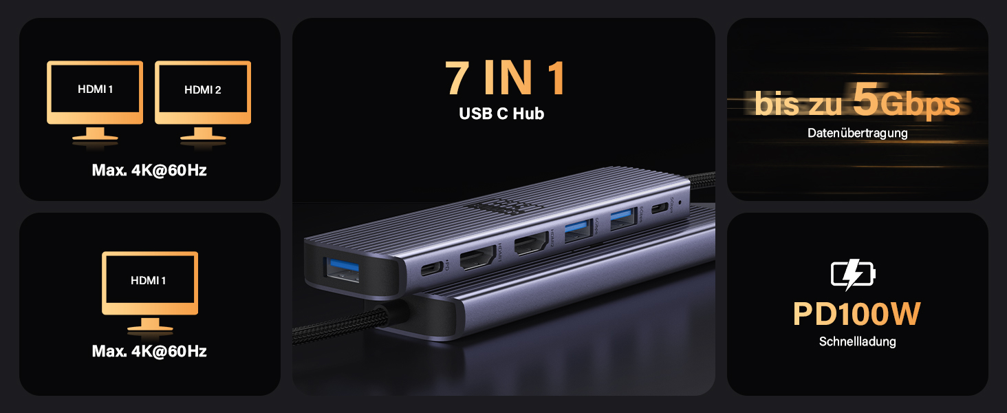 Док-станція для ноутбука Newmight з двома моніторами, адаптер HDMI 4K, Ethernet 1 Gbps, PD 100W, 3 USB 3.0, SD/TF Reader, для HP/Dell (Сірий)