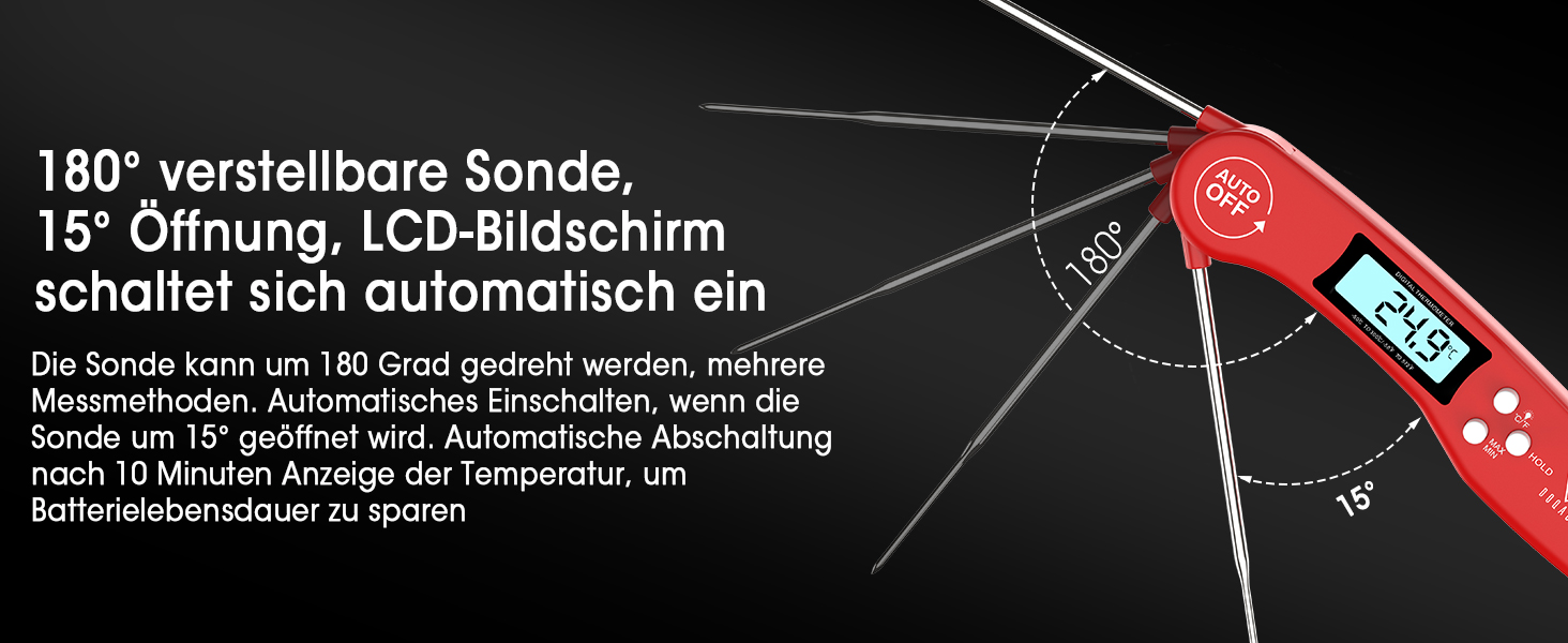 Цифровий термометр для м'яса DOQAUS: приготування на грилі, BBQ, приготування їжі. Швидке зчитування, довга сонда, LCD-дисплей.