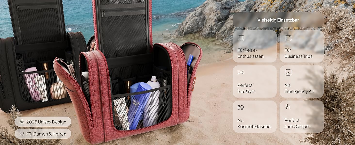 Чохол для туалетних речей Traveaner 7 відділень, 3-в-1, водонепроникний, для подорожей (червоний, XXL)