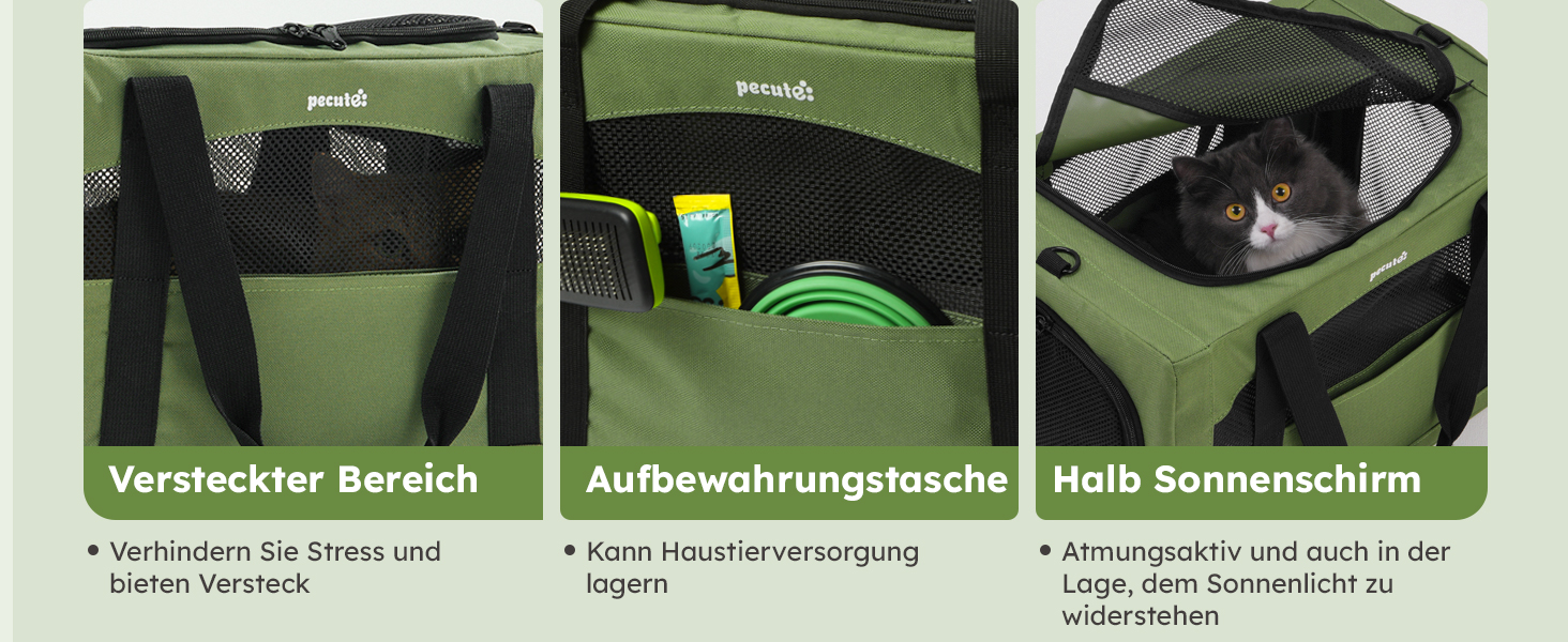 Транспортна сумка для котів Pecute: міцна, легка, складана, для подорожей, темно-зелена