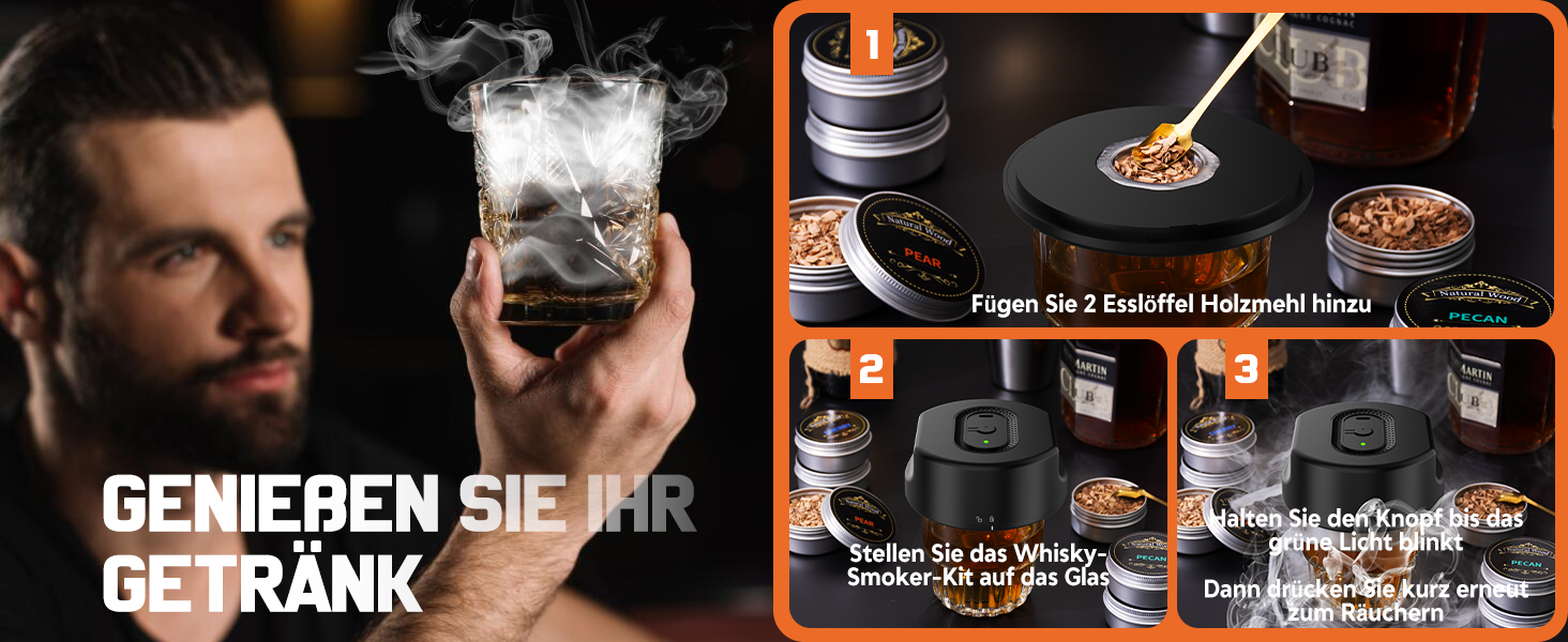 Набір для димування віскі Anusuwa - набір для коктейлів з 6 дерев'яними стружками та 4 камінням для віскі. Ідеальний подарунок для чоловіків на день народження, Різдво, ювілей (без бутану)