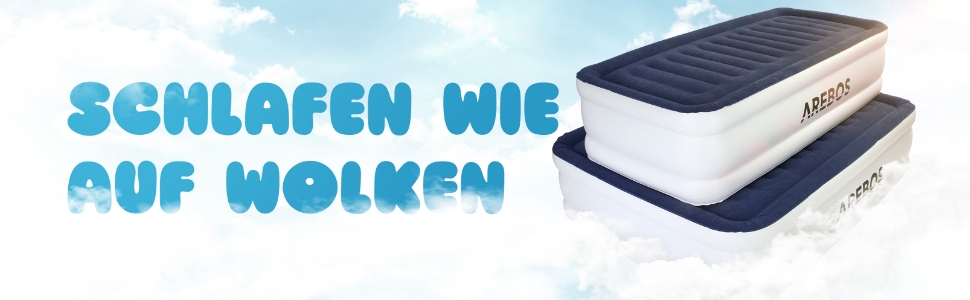 Надувний матрац Arebos | Самостійно надувний матрац 203 × 95 × 51 см, для 1 особи | Гостьовий матрац з електричним насосом | Надувний матрац з сумкою для перенесення, для кемпінгу/дому (Синій/Білий)