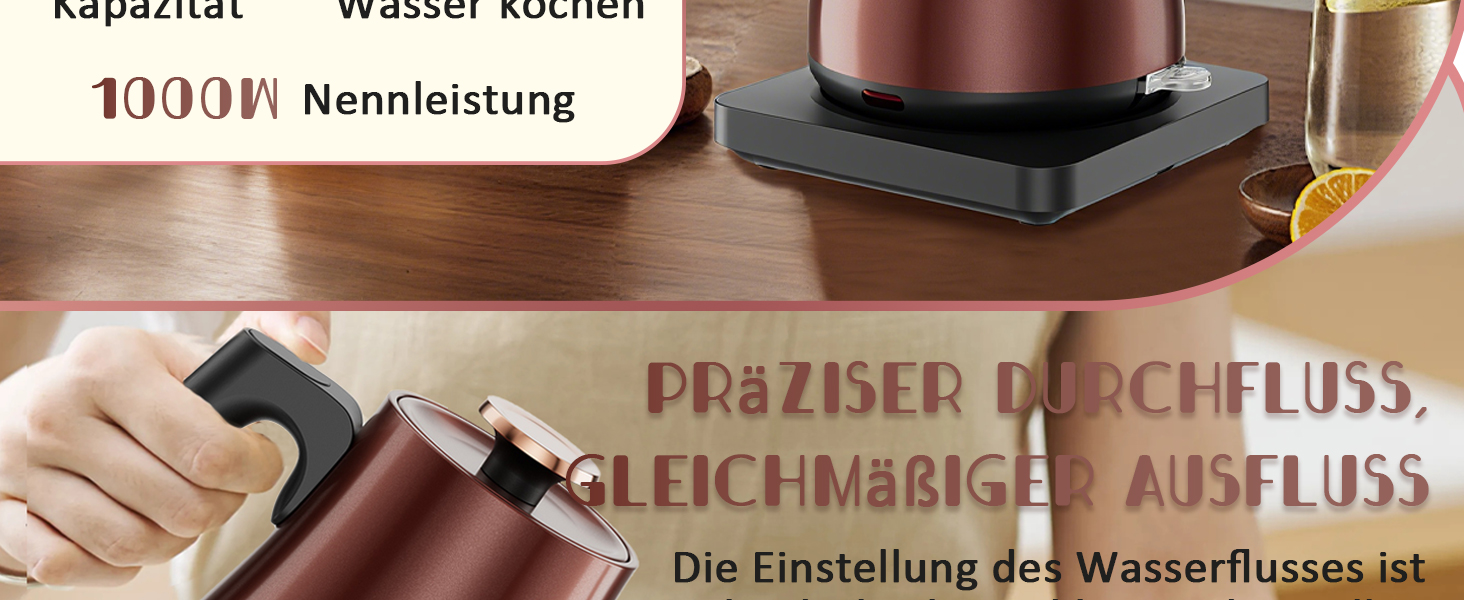 Електричний чайник Schwswanenhals 1.0L, ретро-дизайн, нержавіюча сталь, 1000W, автоматичне відключення, захист від перегріву, BPA-free, колір: темна мідь