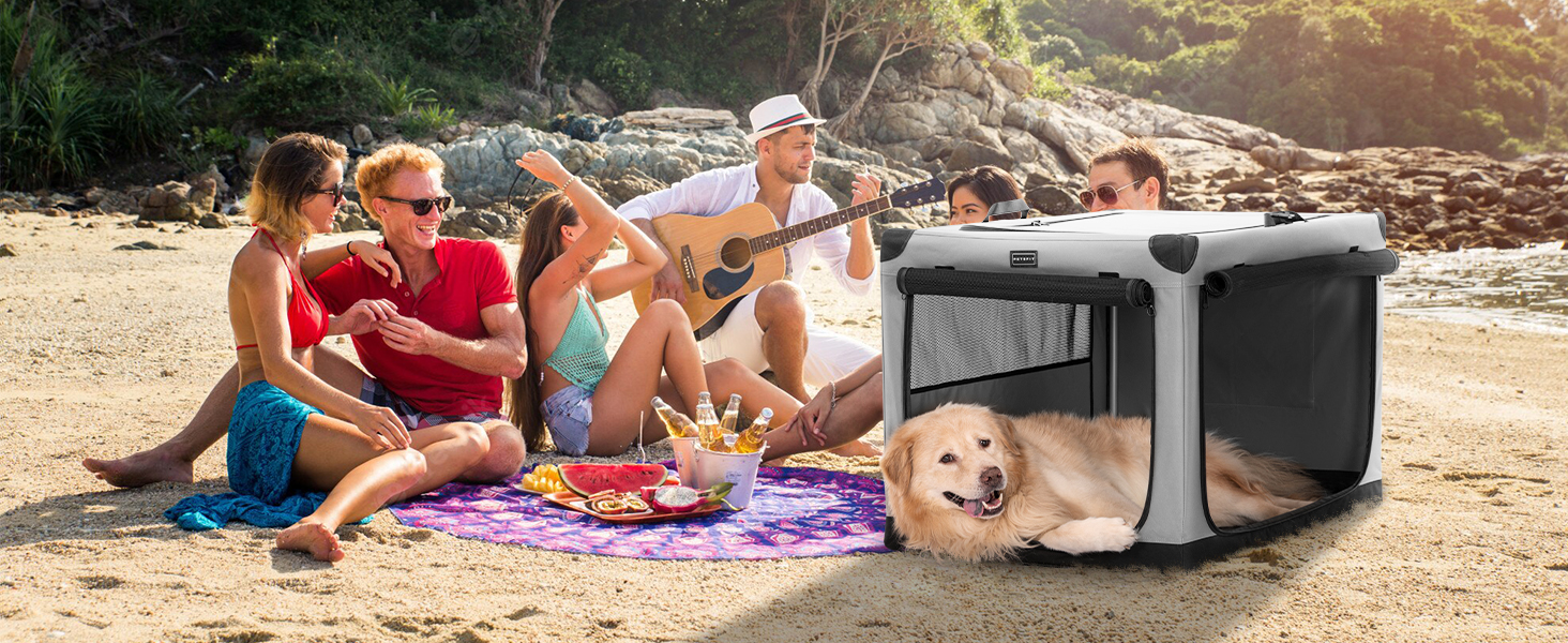 Транспортна переноска для собак Petsfit, XL, сіра - складана, для подорожей та авто, підходить для малих собак та котів