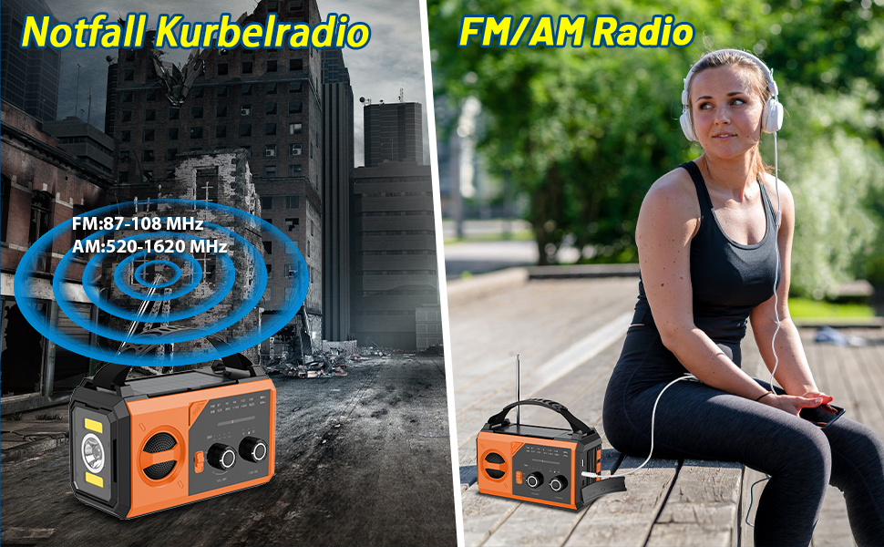 Портативне радіо Bluetooth з підзарядкою телефону, сонячне, AM/FM, 8 в 1. Радіо для надзвичайних ситуацій з Powerbank, SOS, ліхтарик, компас, LED-лампа, роз'єм для навушників. Помаранчеве