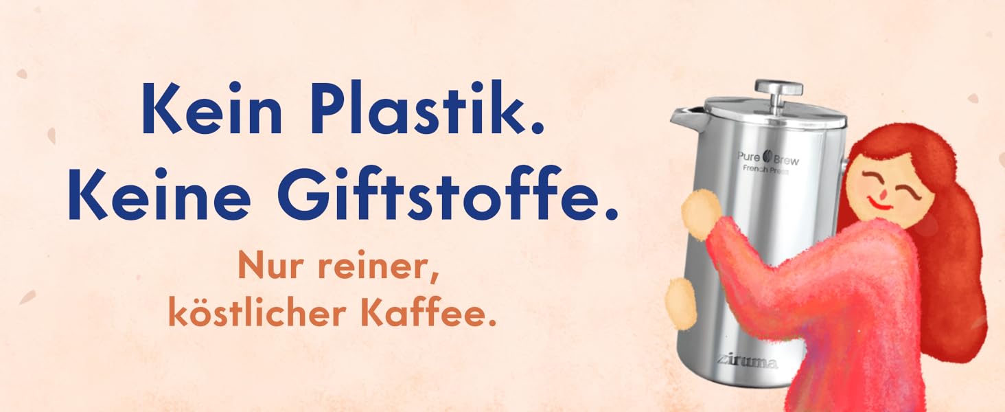 Френч-прес Ziruma 1 літр: нетоксичний, з нержавіючої сталі, з подвійними стінками та термосистемою