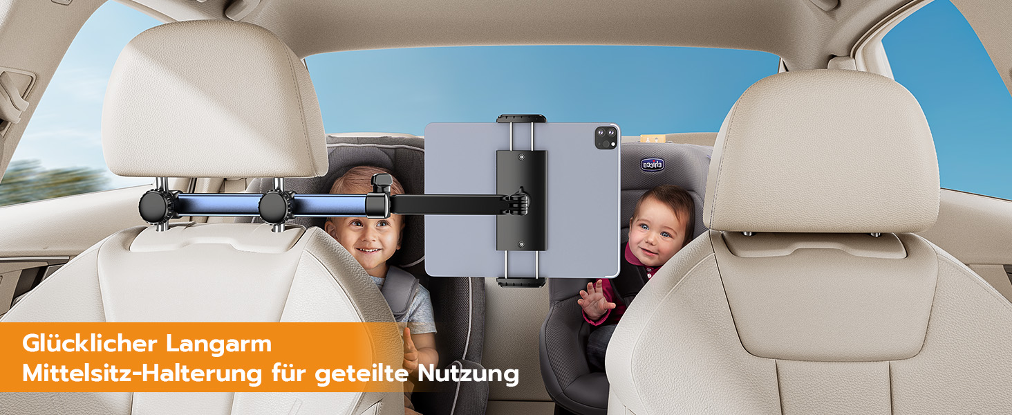 Тримач для планшету TRYONE в авто: кріплення на підголівник, 46 см, 3-в-1, для дітей, сумісний з iPad, Samsung Tab, Switch, телефонами (4.7-13 дюймів)