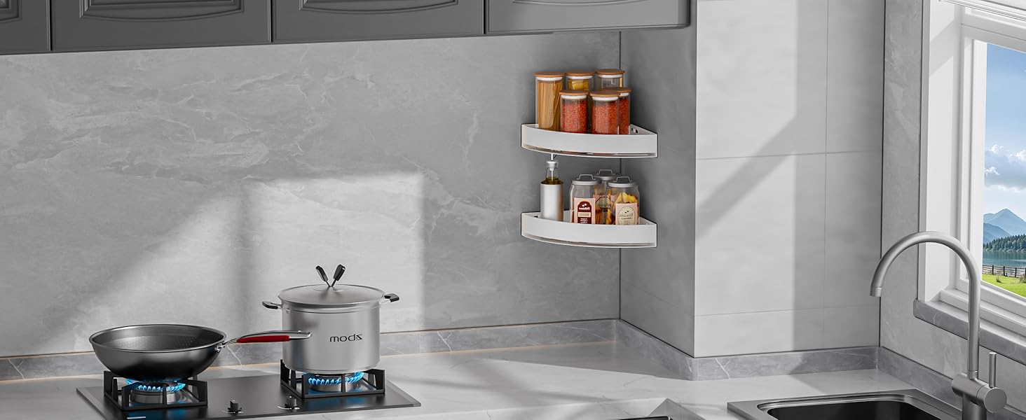 Поличка для душу без свердління, кутова, з нержавіючої сталі, з алюмінію - 2 шт., самоклеюча, для ванної кімнати, 8 кг на полицю, білий