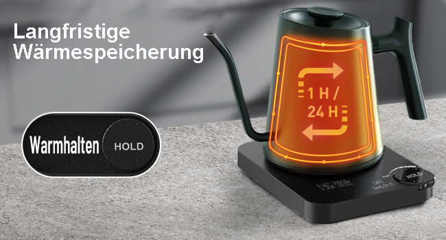 Paris Rhone Swan Neck Electric Kettle - 0.9L Temperature Control Kettle with Display, Knob, and 24-Hour Keep Warm Function - Dark Green