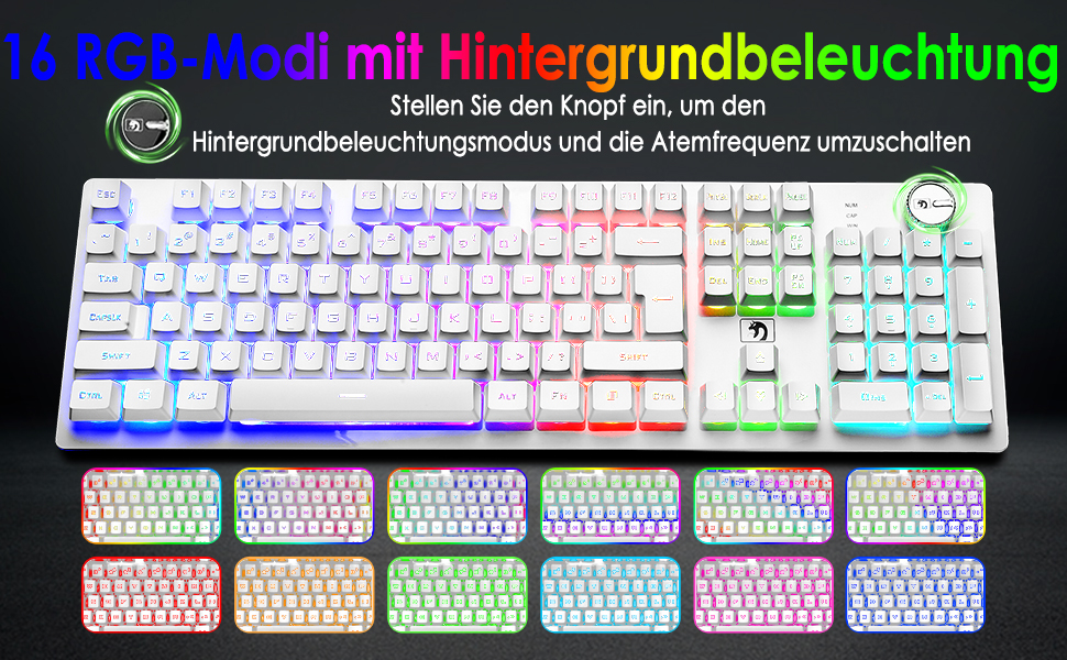 FELiCON Комбо-набір бездротової клавіатури та миші, 4800mAh, RGB LED-підсвічування, керування кнопками, ергономічний дизайн, 7 кольорів, чорний (K&M)