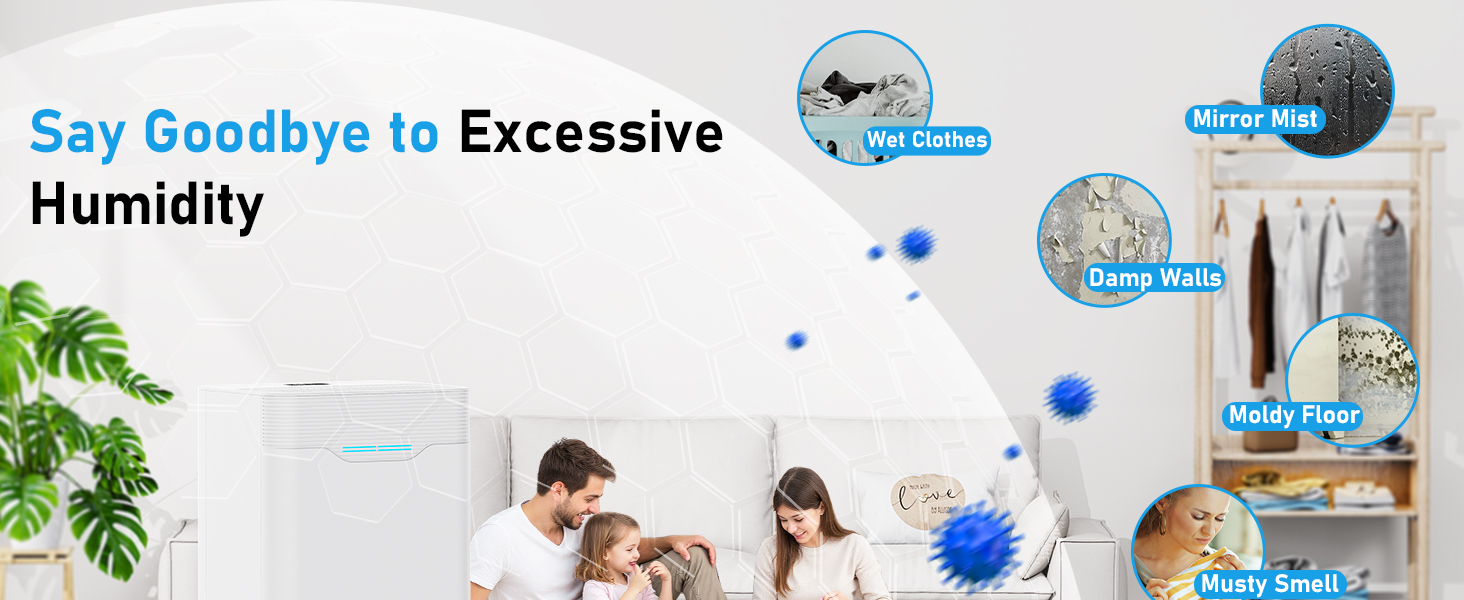 Електричний осушувач повітря 12L/день з таймером 24 год, 3 режими, автоматичне вимкнення, шланг для зливу, для приміщень до 100 м³, білий