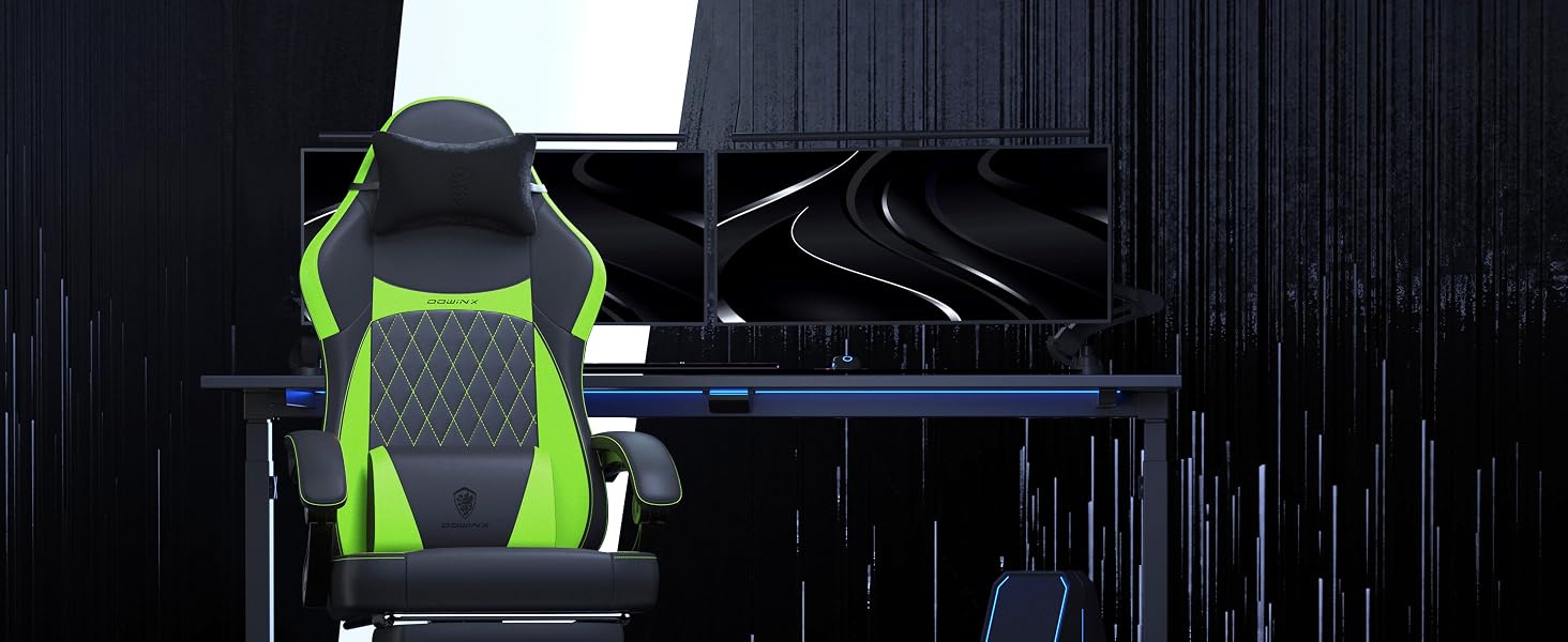 Геймерське крісло Dowinx Racing з підтримкою попереку, екошкіра PU, до 150 кг, зелене