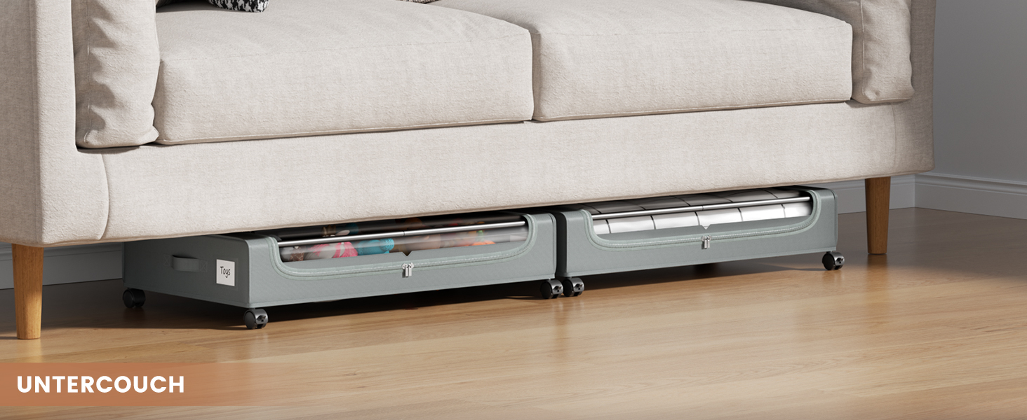 Коробки для зберігання під ліжко PHINOX з роликами, сірі, 2 шт (74x42x16 см) - коробки-органайзери для одягу, взуття, іграшок з прозорою кришкою