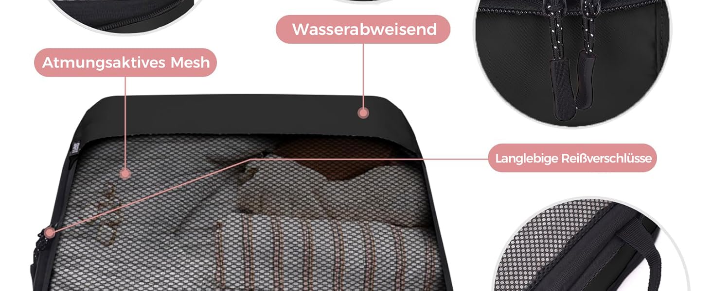 Набір кубиків для пакування багажу BAGLHER - Органайзери для подорожей, водонепроникні, чорні