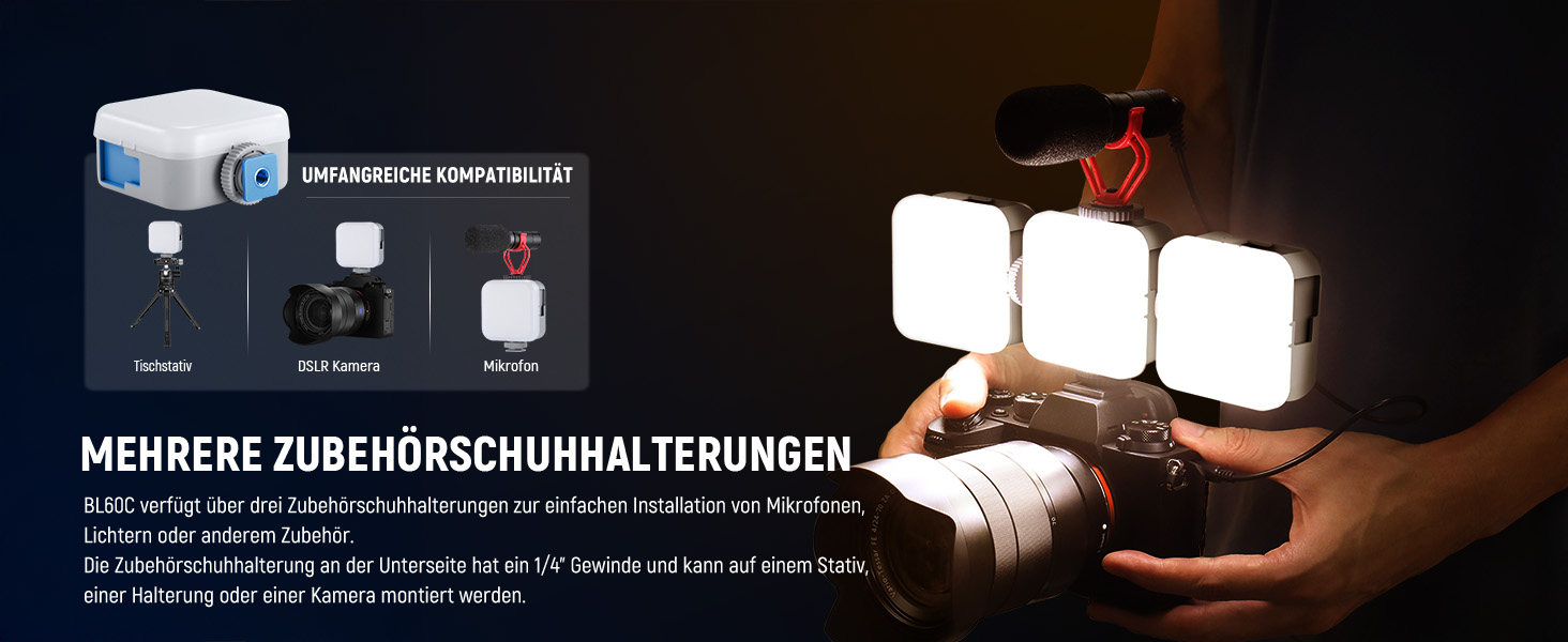 NEEWER BL60C LED-панель для відеозйомки: RGB, 8W, 2700K-7500K, портативна, з акумулятором 4000mAh, метал, CRI 97