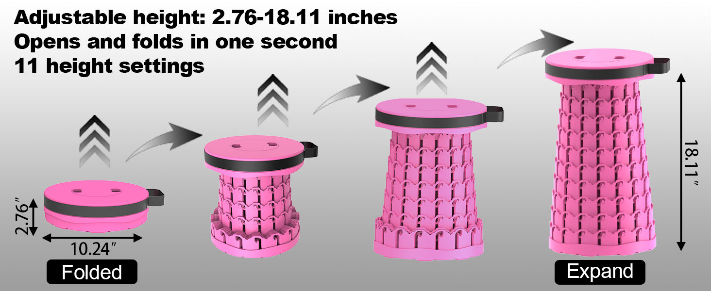 Тeleskopний складаний стільчик для кемпінгу, риболовлі, подорожей, барбекю та піших прогулянок. Міцний, витримує до 280 кг, з карабіном, колір: смарагдовий (26x26x46 см)
