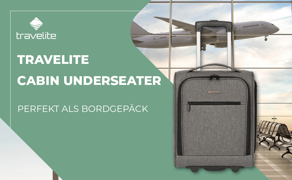 Чемодан ручної поклажі Travelite, 43 см, 28 л, з сумкою для ліквідів, 2 колеса, антрацит