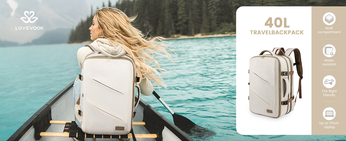 LOVEVOOK Рюкзак для ручної поклажі 30-40L, розширюваний, для ноутбука 17 дюймів, чорний, антикрадійний, чоловічий/жіночий