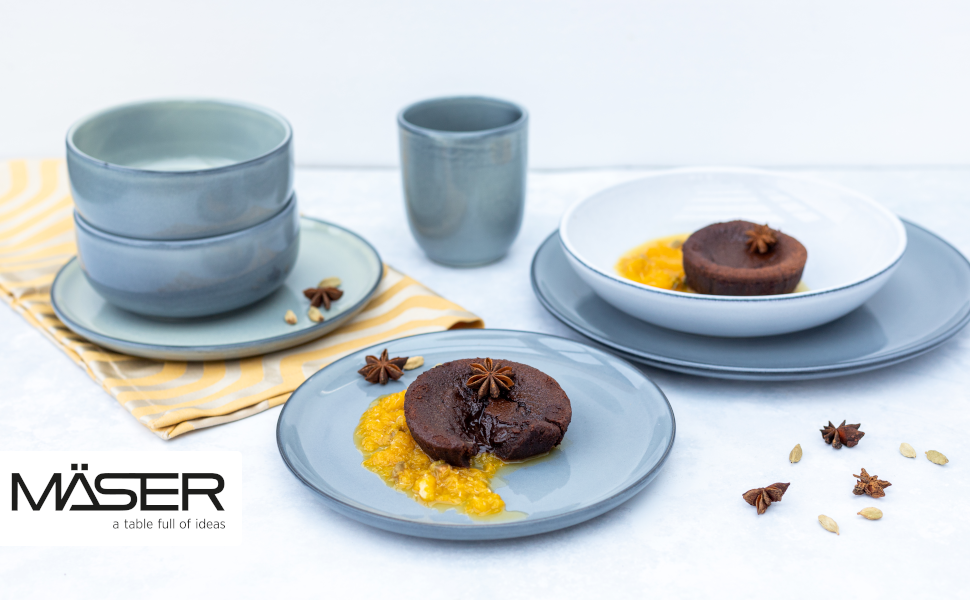 MÄSER Livio: Набір тарілок для 4 осіб (8 шт.) з тарілок для їжі та супу, сірий, кераміка, сучасний скандинавський стиль