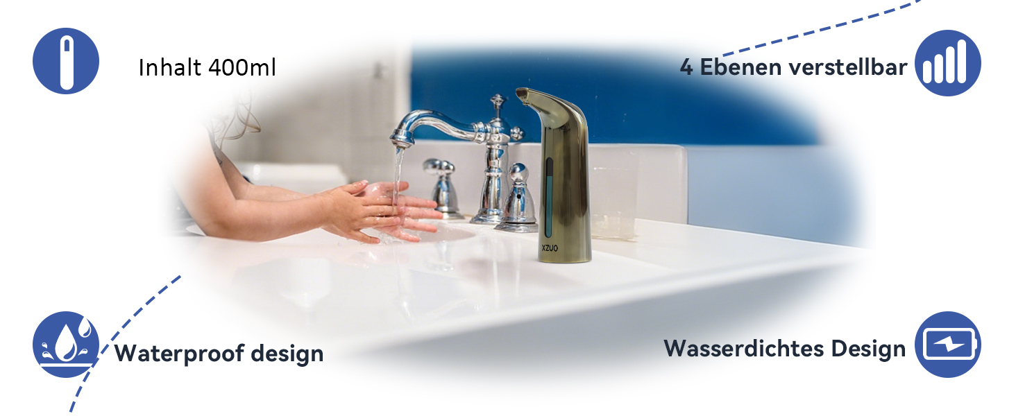 Автоматичний безконтактний дозатор мила з 4 рівнями регулювання, 400 мл, електричний, на батарейках, для встановлення на стіл, з інфрачервоним датчиком (Бронзовий), 400 мл, Бронза