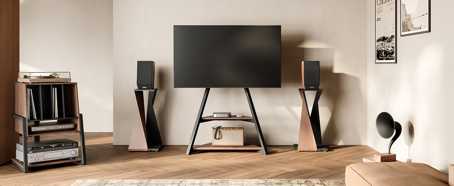 FITUEYES Полиця для програвача вінілу Eiffel Braun - компактна Hi-Fi тумба для платівок