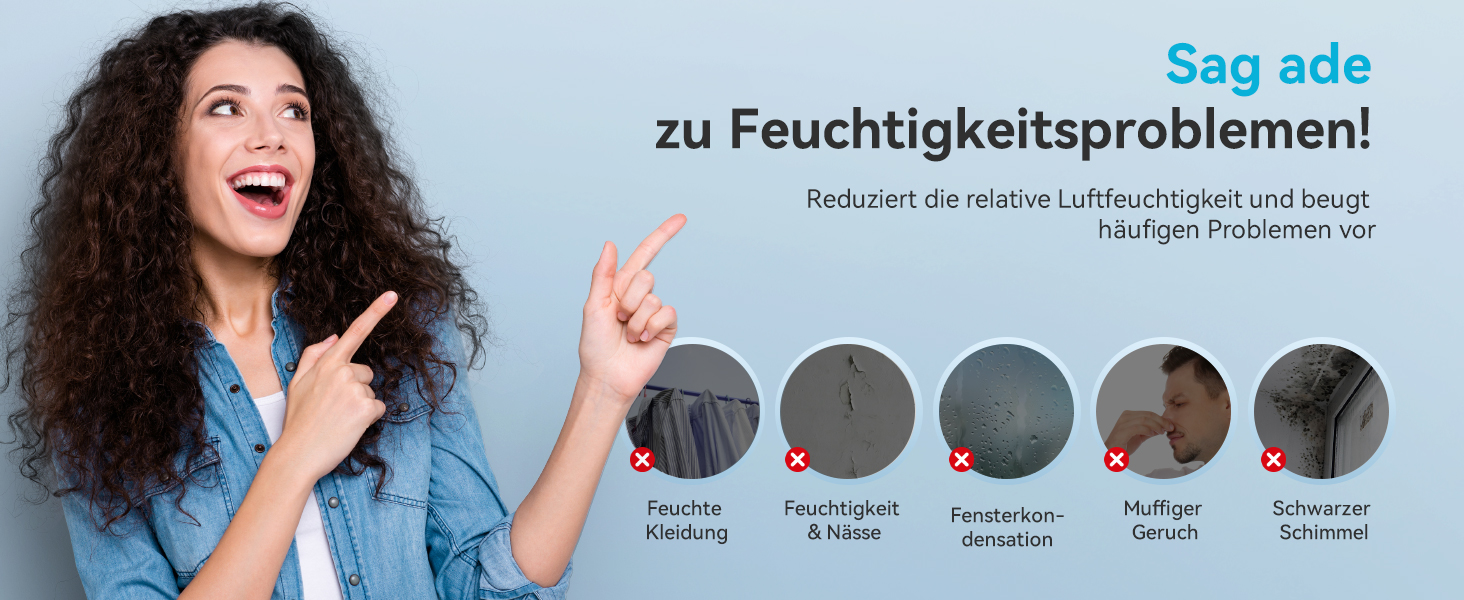 EUHOMY Електричний осушувач повітря 12л/24г, тихий та енергоефективний, з відведенням води, автоматичним розморожуванням, 3 режими, для квартири 25м²/122м³, спальні, підвалу